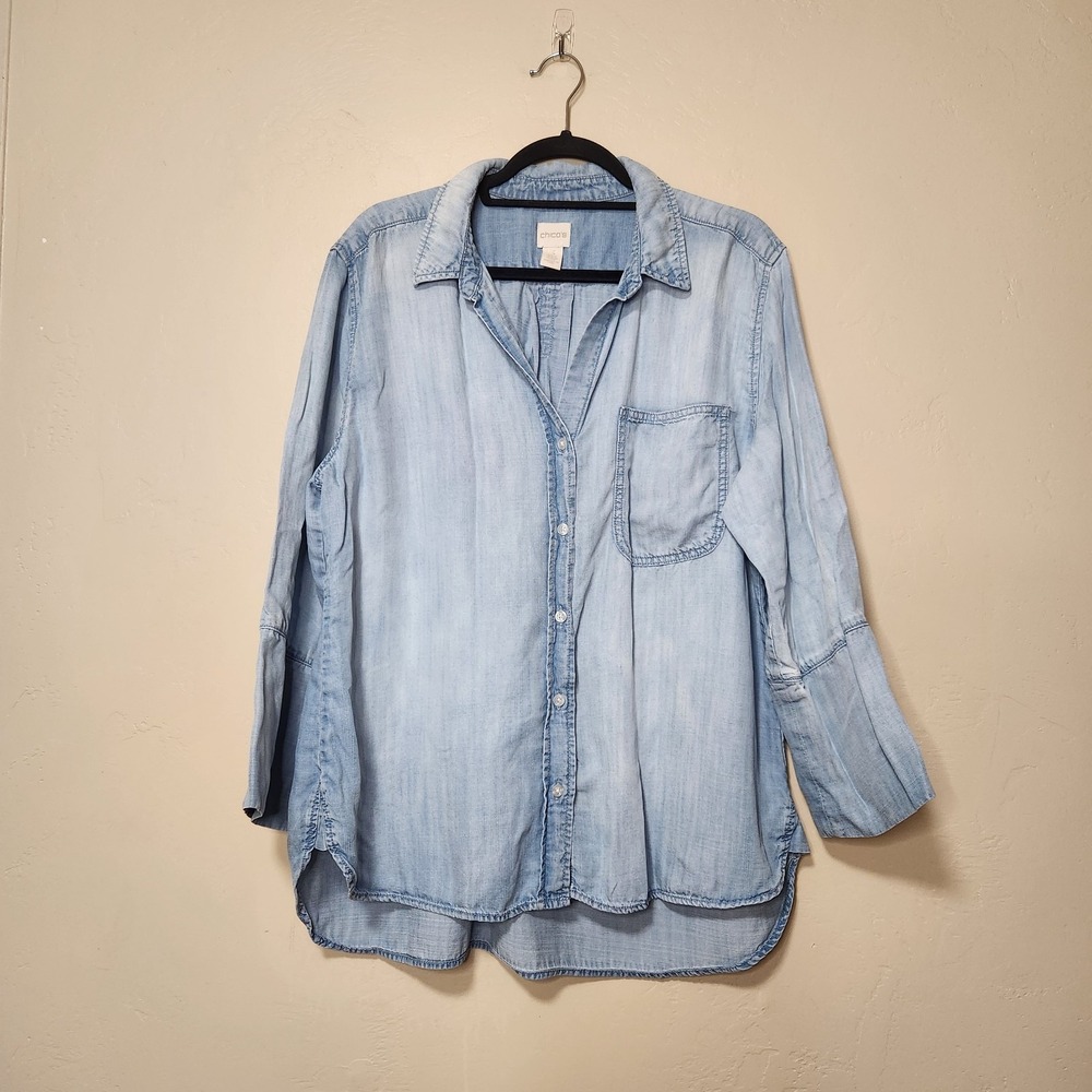 Chico's Denim Button Up Shirt Long Sleeve Size 3 US Size XL